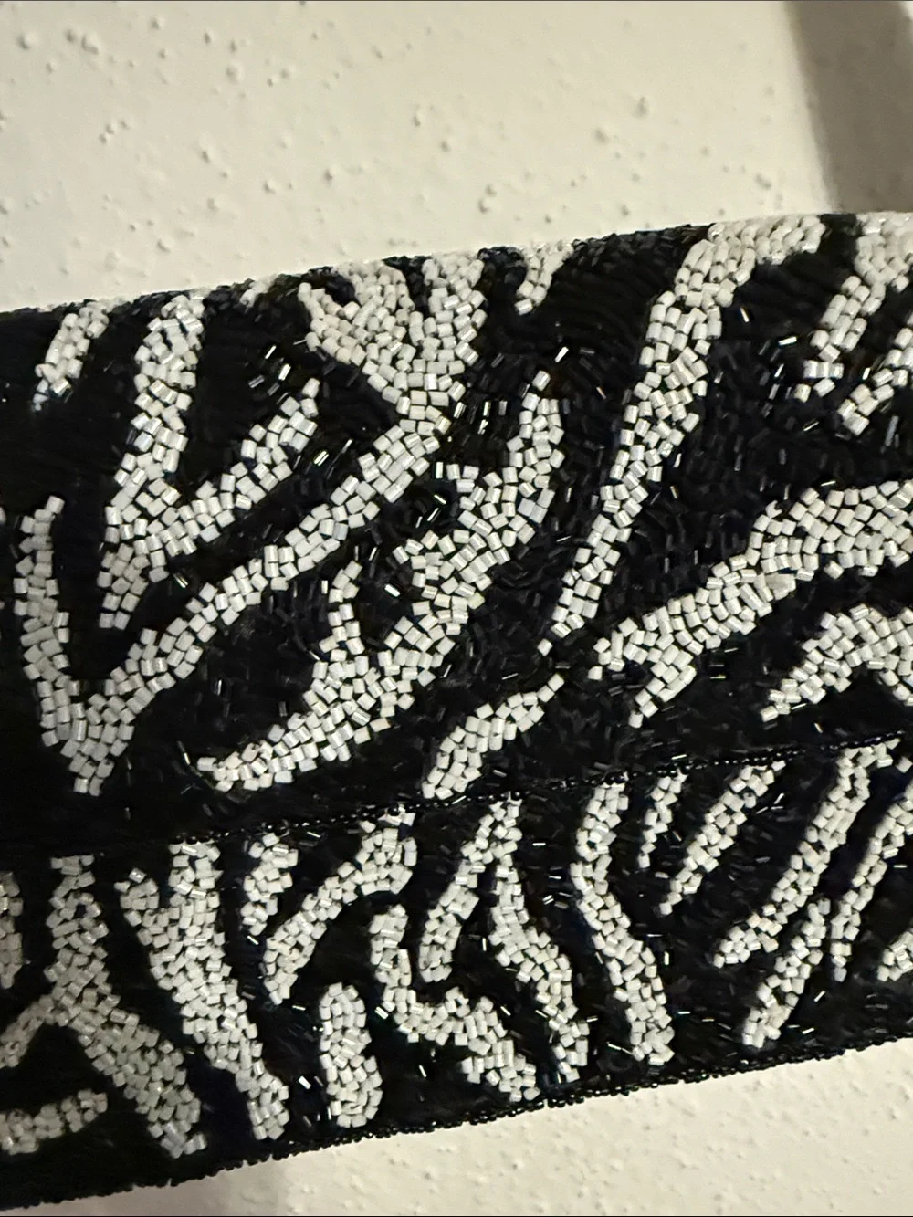 Beaded Black and Silver Zebra-Print Shoulder Bag
